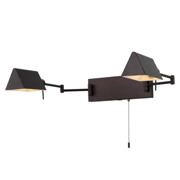 Arlo Farmhouse Industrial Single Swing Arm Plug-In or Hardwired Iron LED Wall Sconce with Pull-Chain
